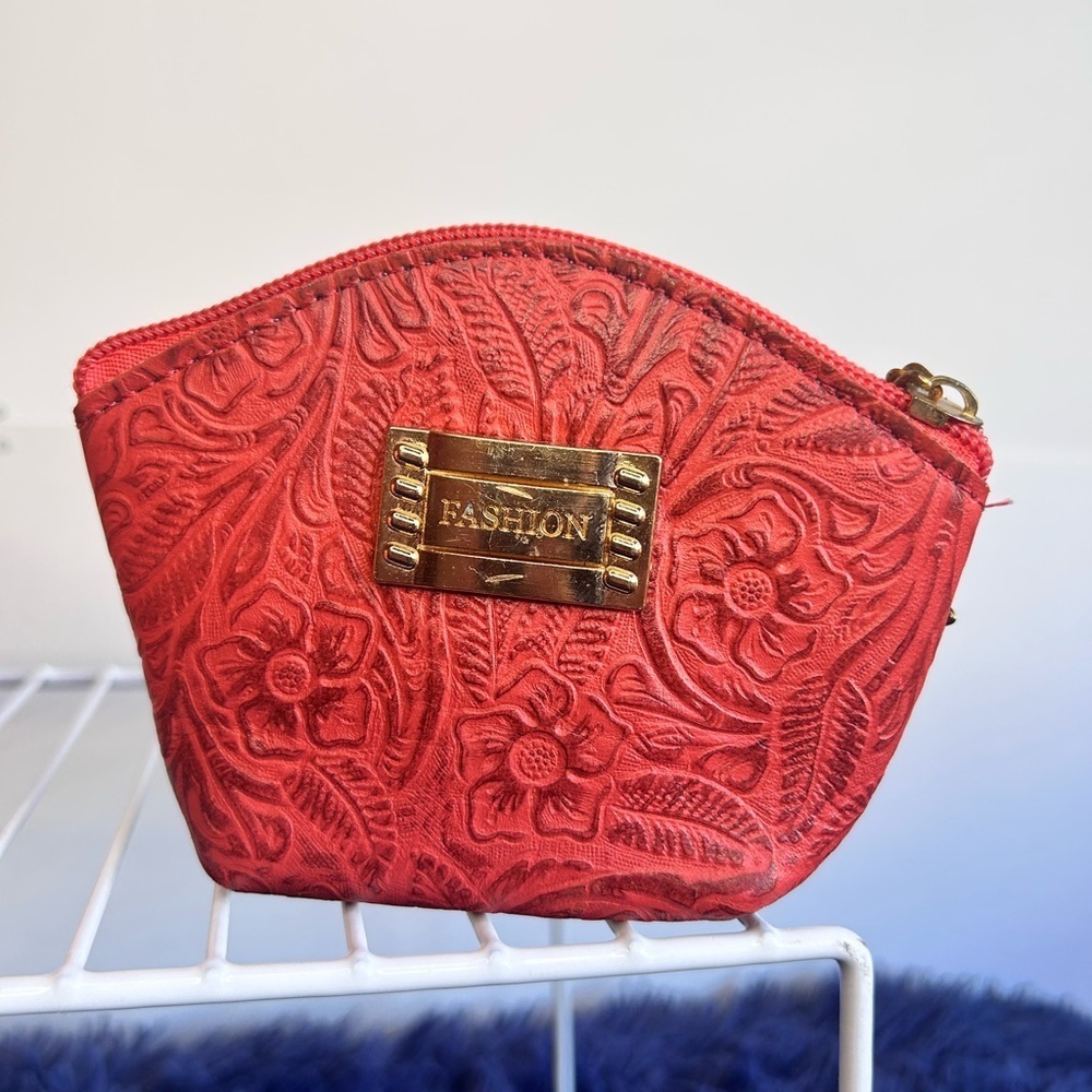 COSMETIC BAG & COIN Bag, LEATHER Cosmetic Pouch, Hand tooled, Artesanal (B) - Picture 5 of 9